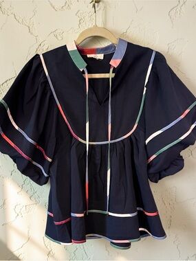 entro Navy Top with Green and Pink Trim